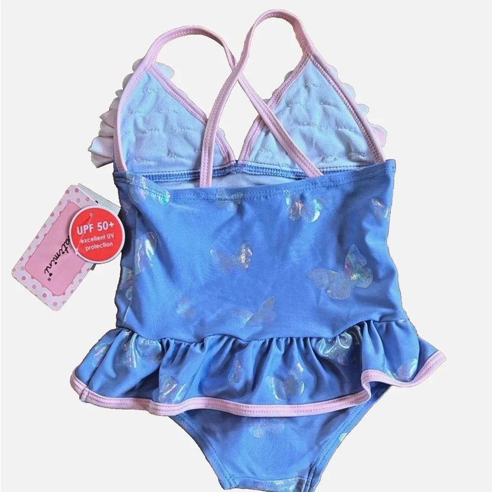 Floatimini Girls 2T Blue Butterfly Ruffle One Piece Swimsuit NWT Boutique